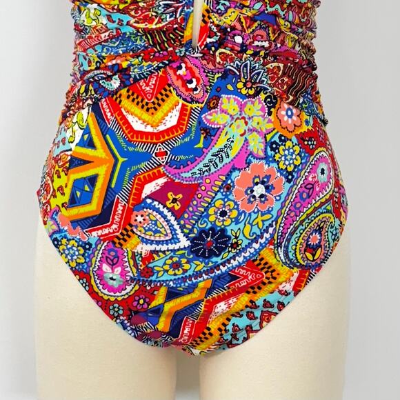 Bleu Rod Beattie One Piece Swimsuit Plunging Neckline Paisley Multicolor 8 - Picture 3 of 9